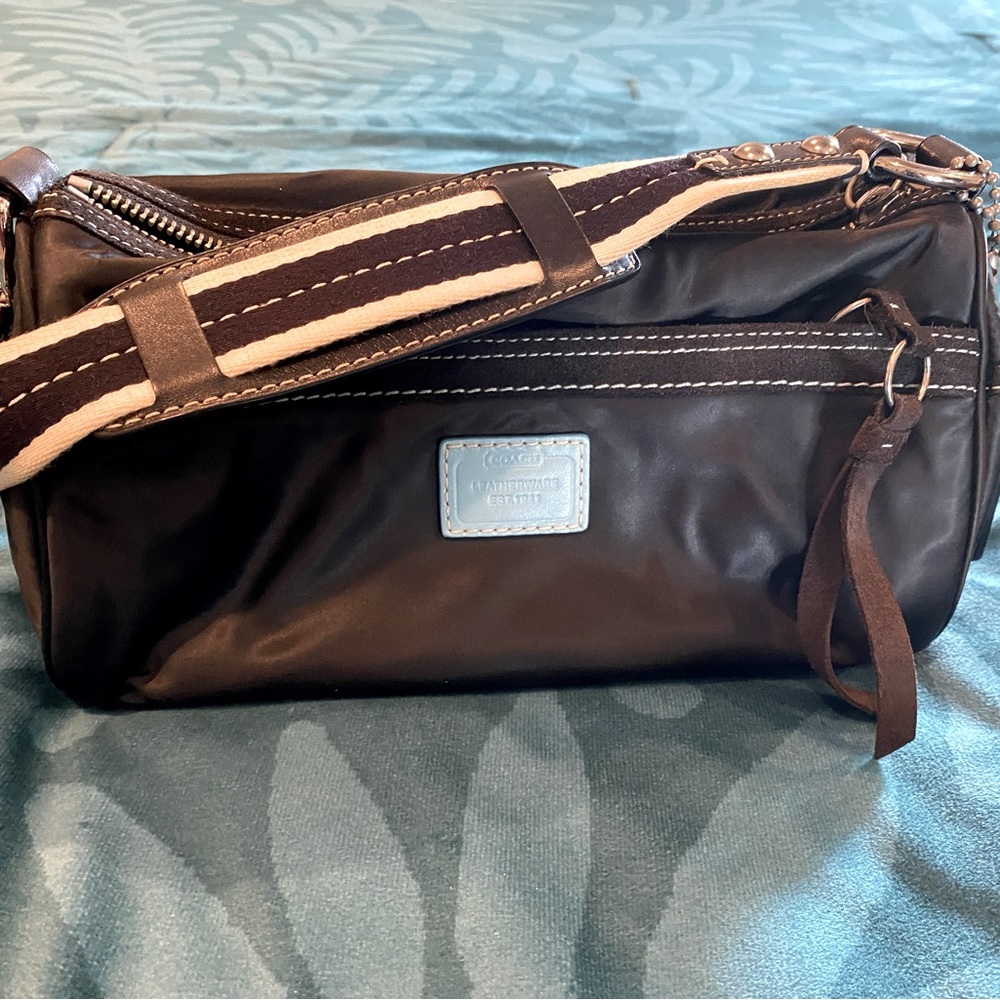 Coach shoulder bag black silk material